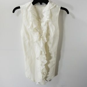 Anne Fontaine Linen Zip Up Ruffled Tie Back Top 38